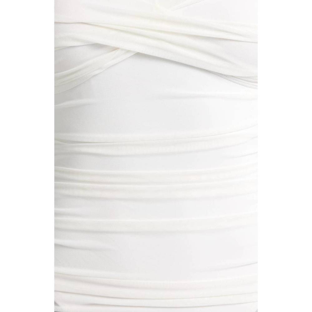 NEW HUTCH radlee strapless mesh overlay skirted one piece swimsuit in white - Picture 5 of 6